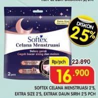 Promo Harga Softex Celana Menstruasi All Size Daun Sirih, Extra Size, All Size 2 pcs - Superindo