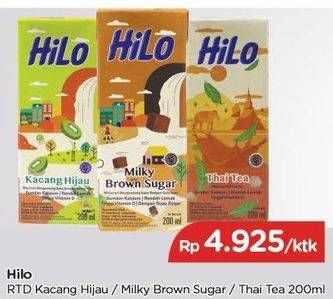 Promo Harga HILO Ready to Drink Kacang Hijau, Milky Brown Sugar, Thai Tea 200 ml - TIP TOP
