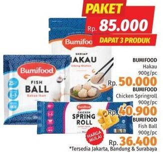 Promo Harga BUMIFOOD Hakau 900gr + Chicken Springroll 900gr + Fish Ball 900gr  - LotteMart