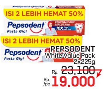 Promo Harga Pepsodent Pasta Gigi Pencegah Gigi Berlubang White 225 gr - LotteMart