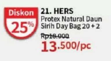 Promo Harga Hers Protex Naturals Daun Sirih Wing 23, 5cm 22 pcs - Guardian