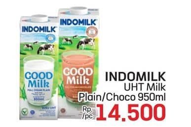 Promo Harga Indomilk Susu UHT Cokelat, Full Cream Plain 950 ml - LotteMart