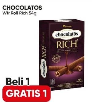Promo Harga Chocolatos Wafer Roll Rich Chocolate Coated 54 gr - Alfamart