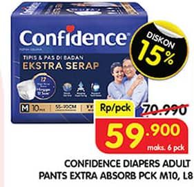 Promo Harga Confidence Adult Pants Slim & Fit Extra Absorb M10, L8 8 pcs - Superindo