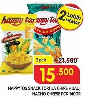 Promo Harga HAPPY TOS Tortilla Chips Hijau, Nacho Cheese per 2 pouch 140 gr - Superindo