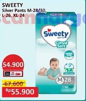 Promo Harga Sweety Silver Pants XL24, M30, L26, M28 24 pcs - Alfamart