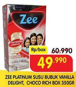 Promo Harga ZEE Platinum Susu Bubuk Vanilla Delight, Choco Rich 350 gr - Superindo