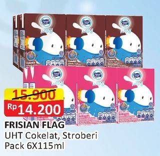 Promo Harga FRISIAN FLAG Susu UHT Milky Chocolate, Strawberry per 6 pcs 115 ml - Alfamart