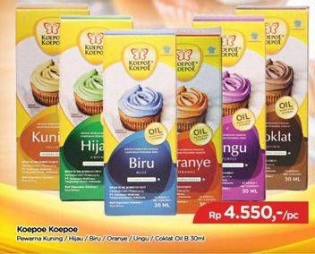 Promo Harga Koepoe Koepoe Pewarna Makanan Oil Based Kuning, Hijau, Biru, Orange, Ungu, Coklat 30 ml - TIP TOP