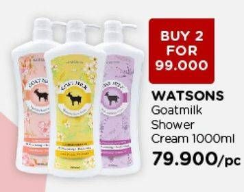 Promo Harga WATSONS Goats Milk Brightening Shower Cream per 2 botol 1000 ml - Watsons