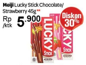 Promo Harga MEIJI Biskuit Lucky Stick Chocolate, Strawberry 45 gr - Carrefour