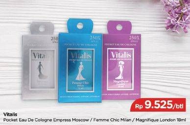 Promo Harga VITALIS Pocket Eau De Cologne Empress Moscow, Femme Chic Milan, Magnifique 18 ml - TIP TOP