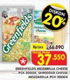 Promo Harga GREENFIELDS Cheese Mozzarella, Mozzarella Shredded 200 gr - Superindo