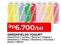 Promo Harga GREENFIELDS Yogurt Drink Banana, Blueberry, Lychee, Mango, Mixed Fruit, Original, Peach, Soursop, Strawberry 250 ml - TIP TOP