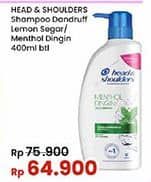 Promo Harga Head & Shoulders Shampoo Lemon Fresh, Cool Menthol 400 ml - Indomaret