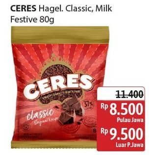 Promo Harga Ceres Hagelslag Rice Choco Classic, Milk, Festive 90 gr - Alfamidi