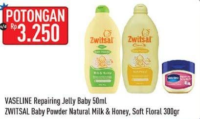 Promo Harga VASELINE Repairing Jelly Baby 50ml / ZWITSAL Natural Baby Powder Honey / Soft Floral 300gr  - Hypermart