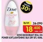 Promo Harga DOVE Deo Roll On Powder Soft, Silk Dry 40 ml - Superindo