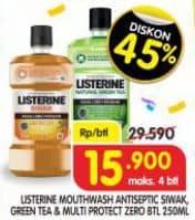 Promo Harga Listerine Mouthwash Antiseptic Siwak, Natural Green Tea, Multi Protect Zero 250 ml - Superindo