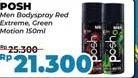 Promo Harga Posh Men Perfumed Body Spray Red Extreme, Green Motion 150 ml - Alfamidi