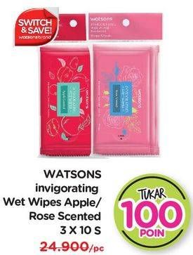 Promo Harga WATSONS Invigorating Wet Wipes Apple, Rose per 3 pck 10 pcs - Watsons