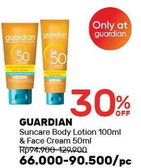 Promo Harga GUARDIAN Sun Care Face Cream 50 mL & Body Lotion 100 mL  - Guardian