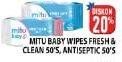 Promo Harga MITU Baby Wipes Antiseptic/Fresh & Clean 50s  - Hypermart