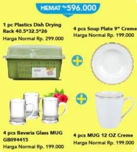 Promo Harga Plastics Dish Drying + Soup Plate + Bavaria Glass MUG + MUG  - Carrefour