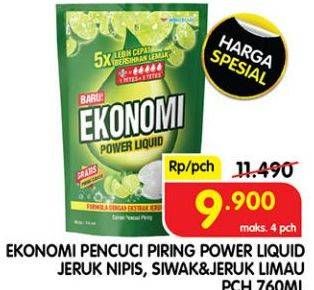 Promo Harga EKONOMI Pencuci Piring Power Liquid Jeruk Nipis, Siwak Jeruk Limau 760 ml - Superindo