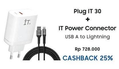 Promo Harga IT Power Connector USB A To Lightning Cable + Plug IT 30 Wall Charger 30W  - Erafone