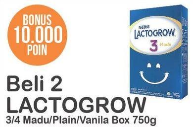 Promo Harga LACTOGROW 3 / 4 Susu Pertumbuhan Madu, Vanilla, Plain 750 gr - Alfamart