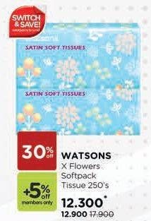 Promo Harga WATSONS X Flower Soft Pack Tissue 250 pcs - Watsons