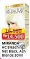 Promo Harga Miranda Hair Color MC6 Bleaching, MC1 Natural Black, MC16 Ash Blonde 30 ml - Alfamart