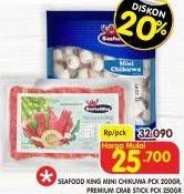 Promo Harga SEAFOOD KING Mini Chikuwa 200 g, Premium Crab Stick 250 g  - Superindo
