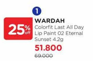 Promo Harga Wardah Colorfit Last All Day Lip Paint 02 Eternal Sunset 4 gr - Watsons