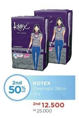 Promo Harga Kotex Soft & Smooth Overnight Wing 28cm 14 pcs - Watsons