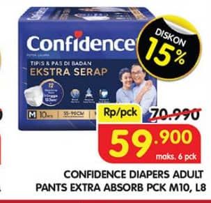 Promo Harga Confidence Adult Pants Slim & Fit Extra Absorb L8, M10 8 pcs - Superindo