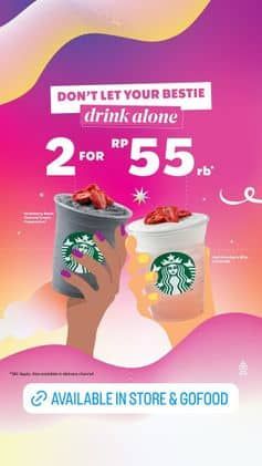 Promo Starbucks 2 for Strawberry Boost Charcoal Cream Frappuccino, and Iced Strawbery Bliss Lemonade