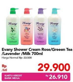 Promo Harga EVANY Shower Cream Rose, Green Tea, Lavender, Milk 700 ml - Carrefour