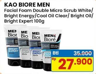 Promo Harga Biore Mens Facial Foam Double Scrub White Energy, White Energy, Double Scrub Cool Oil Clear, Bright Oil Clear, Bright Expert 100 ml - Indomaret