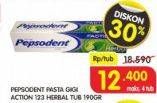 Promo Harga PEPSODENT Pasta Gigi Action 123 Herbal 190 gr - Superindo