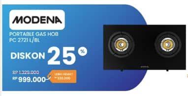 Promo Harga Modena Kompor Gas 2 Burner Aluminum PC 2721 L  - Electronic City