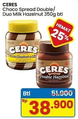 Promo Harga Ceres Choco Spread Choco Hazelnut, Double Hazelnut 350 gr - Indomaret