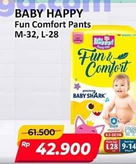 Promo Harga Baby Happy Baby Diapers Pants Fun & Comfort M32, L28 28 pcs - Alfamart