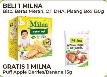 Promo Harga MILNA Biskuit Bayi 6+ Beras Merah, Original, Pisang 130 gr - Alfamart