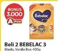 Promo Harga BEBELAC 3 Susu Pertumbuhan Madu, Vanila 400 gr - Alfamart