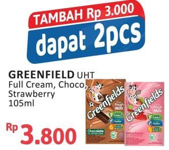 Promo Harga Greenfields UHT Full Cream, Chocolate, Strawberry 105 ml - Alfamidi