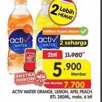 Promo Harga ACTIV WATER Minuman Isotonik + Multivitamin Apple-Peach, Jeruk, Lemon 380 ml - Superindo