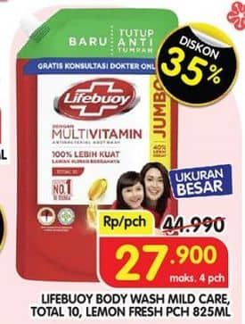 Promo Harga Lifebuoy Body Wash Mild Care, Total 10, Lemon Fresh 850 ml - Superindo