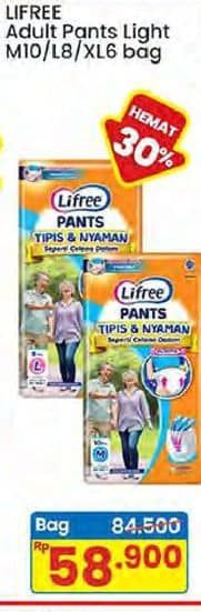 Promo Harga Lifree Popok Celana Tipis & Nyaman Bergerak M10, L8, XL6 6 pcs - Indomaret